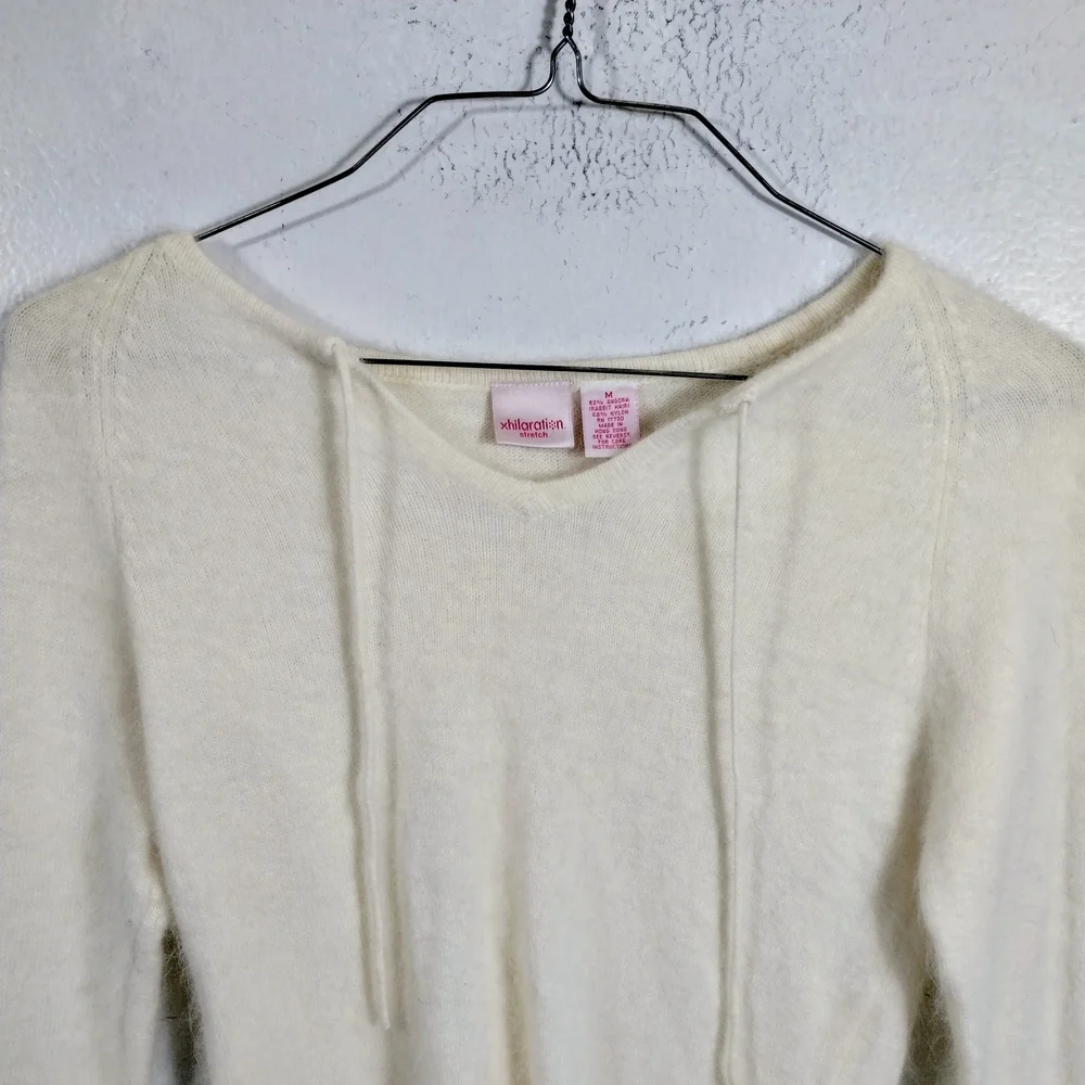 VTG Xhilaration Stretch Sweater Cream Fuzzy Rabbit Hair Y2K 90's Casual - Picture 4 of 9